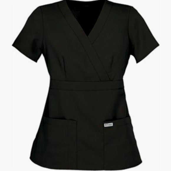 Grey’s Anatomy BLACK Mock Wrap Scrub Top - Picture 1 of 2